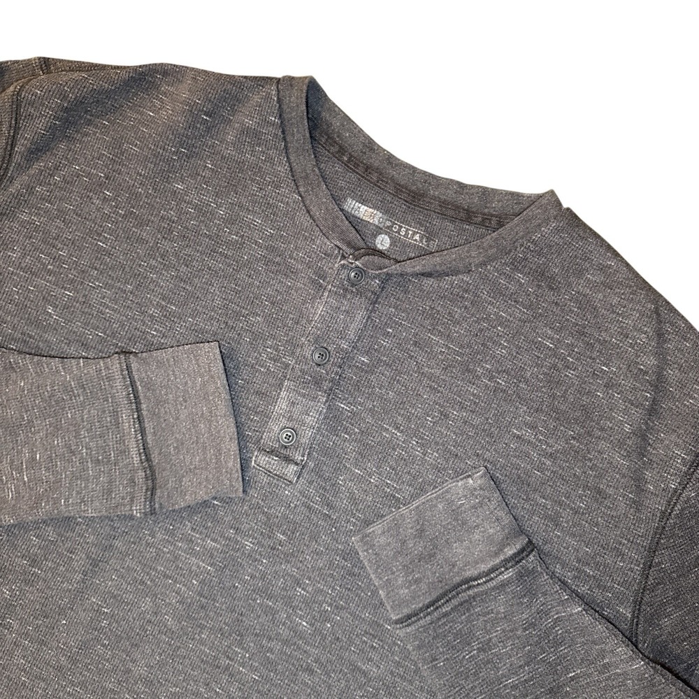 Aeropostale Henley Shirt Mens L Gray Waffle Knit Long Sleeve Loungewear Classic